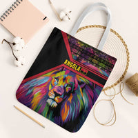 Angola Tote Bag with Multicolor Tribal Design and Vibrant Lion - Wonder Print Shop