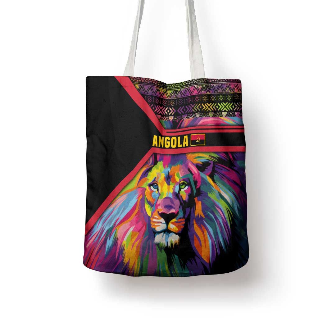 Angola Tote Bag with Multicolor Tribal Design and Vibrant Lion - Wonder Print Shop