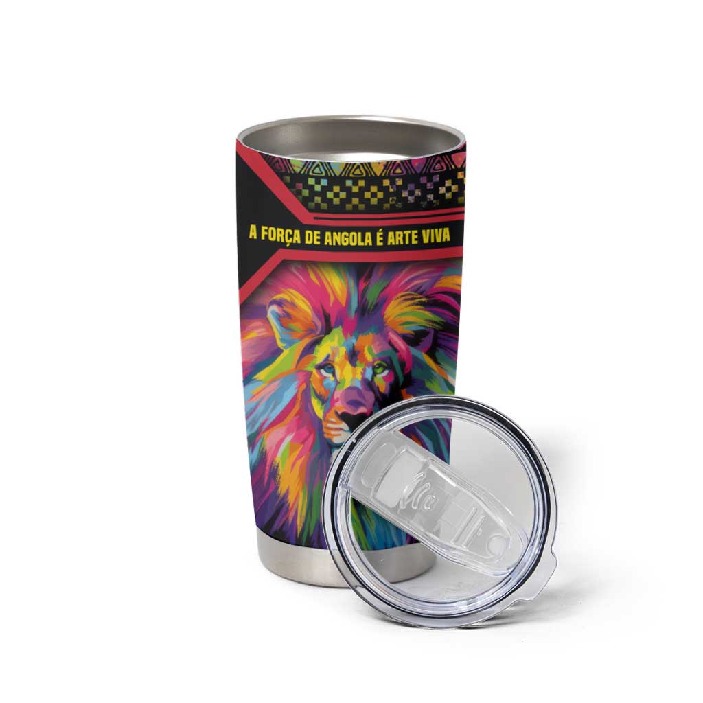 Angola Tumbler Cup with Multicolor Tribal Design and Vibrant Lion - Wonder Print Shop