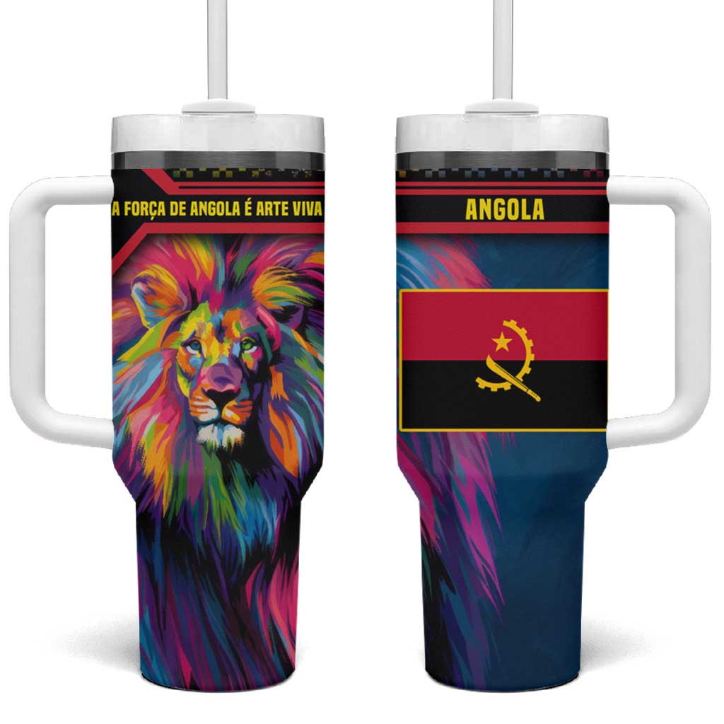Angola Tumbler With Handle with Multicolor Tribal Design and Vibrant Lion - Wonder Print Shop