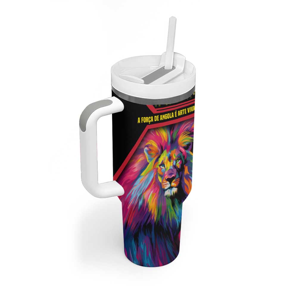 Angola Tumbler With Handle with Multicolor Tribal Design and Vibrant Lion - Wonder Print Shop