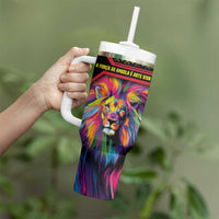 Angola Tumbler With Handle with Multicolor Tribal Design and Vibrant Lion - Wonder Print Shop