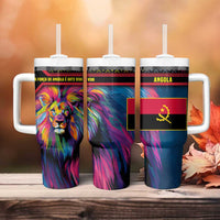 Angola Tumbler With Handle with Multicolor Tribal Design and Vibrant Lion - Wonder Print Shop
