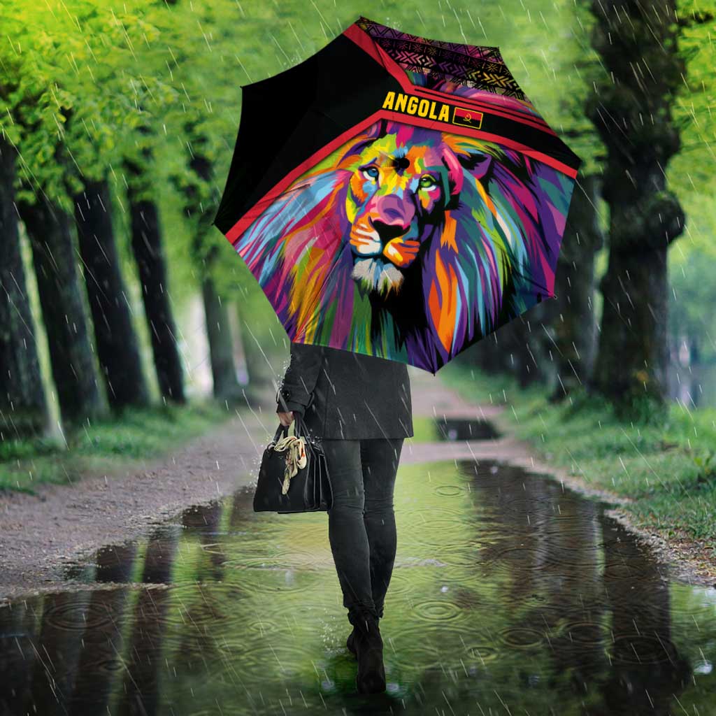 Angola Umbrella with Multicolor Tribal Design and Vibrant Lion - Wonder Print Shop