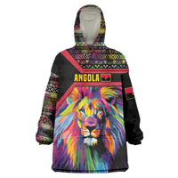 Angola Wearable Blanket Hoodie with Multicolor Tribal Design and Vibrant Lion - Wonder Print Shop