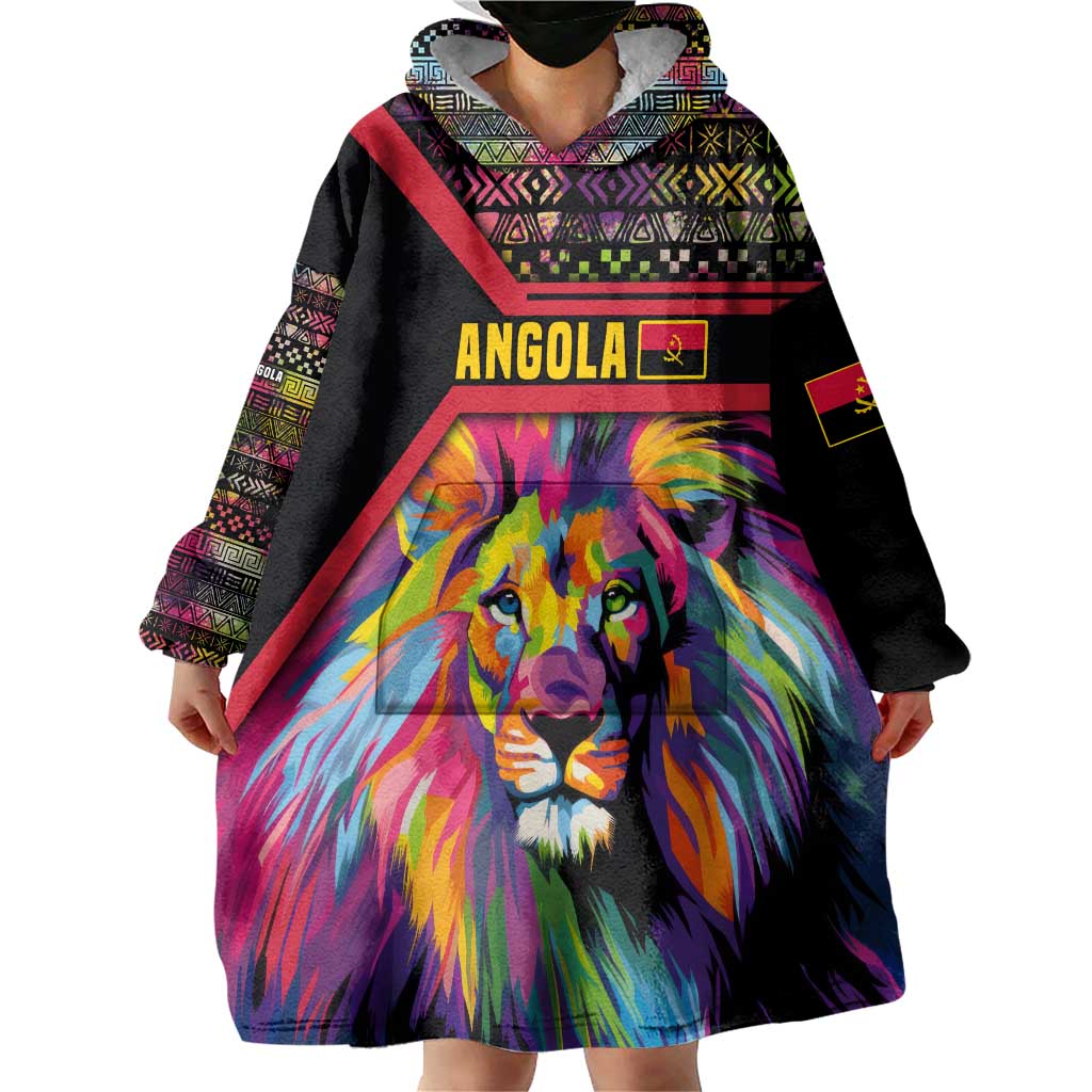 Angola Wearable Blanket Hoodie with Multicolor Tribal Design and Vibrant Lion - Wonder Print Shop