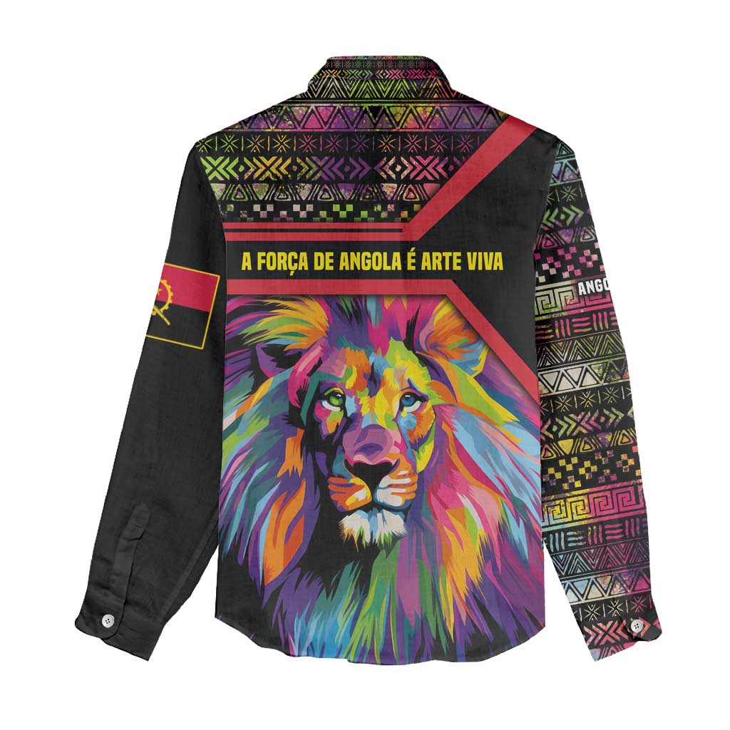 Angola Women Casual Shirt with Multicolor Tribal Design and Vibrant Lion - Wonder Print Shop