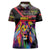 Angola Women Polo Shirt with Multicolor Tribal Design and Vibrant Lion - Wonder Print Shop