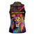 Angola Women Sleeveless Polo Shirt with Multicolor Tribal Design and Vibrant Lion - Wonder Print Shop