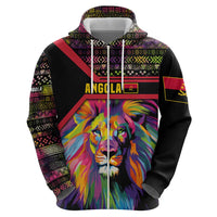 Angola Zip Hoodie with Multicolor Tribal Design and Vibrant Lion - Wonder Print Shop