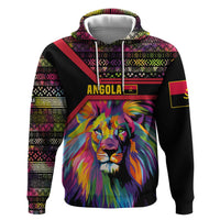 Angola Zip Hoodie with Multicolor Tribal Design and Vibrant Lion - Wonder Print Shop