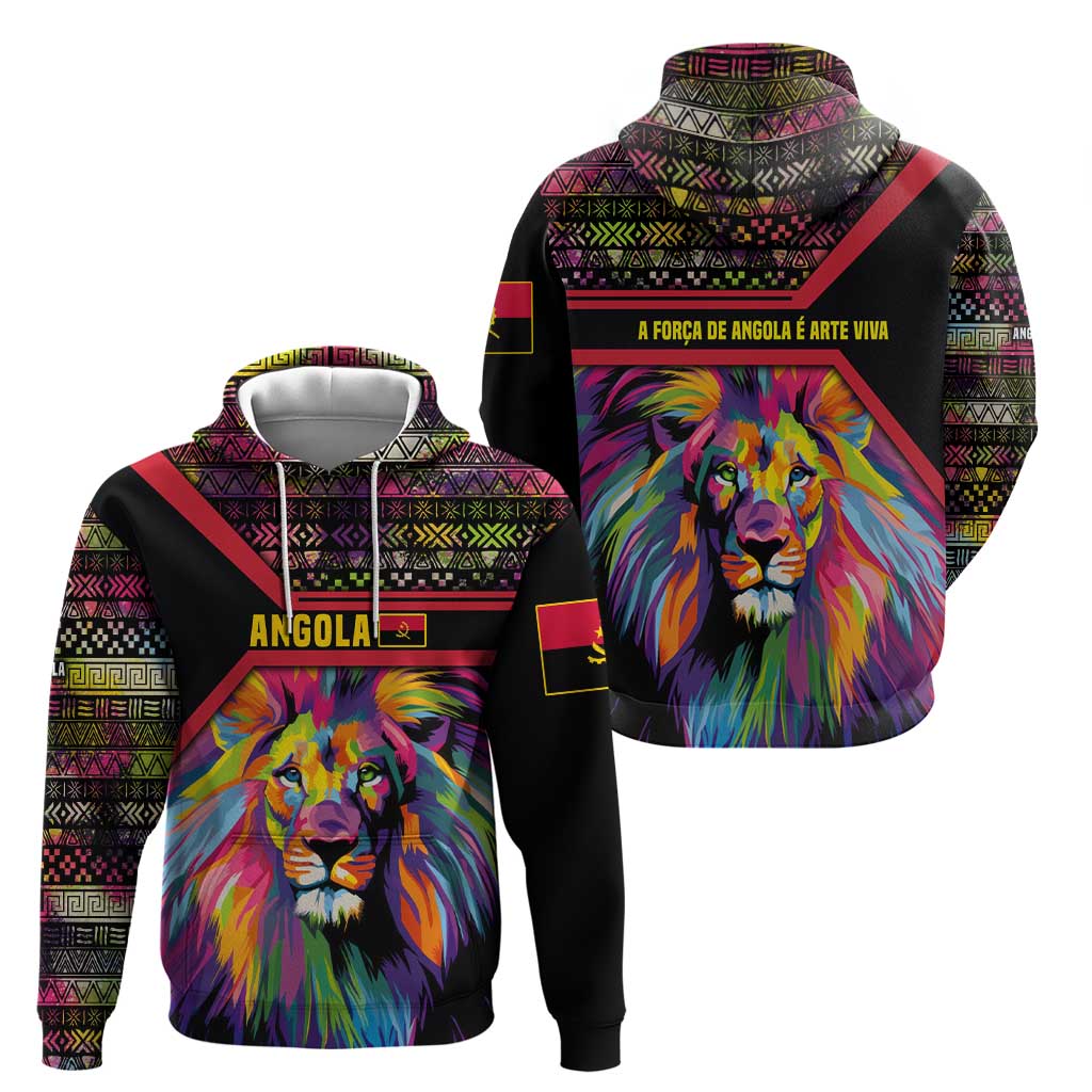 Angola Zip Hoodie with Multicolor Tribal Design and Vibrant Lion - Wonder Print Shop