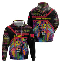 Angola Zip Hoodie with Multicolor Tribal Design and Vibrant Lion - Wonder Print Shop