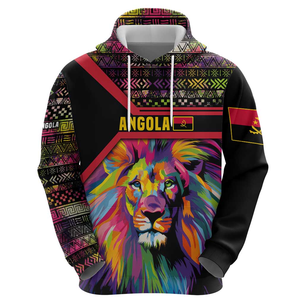 Angola Zip Hoodie with Multicolor Tribal Design and Vibrant Lion - Wonder Print Shop