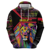 Angola Zip Hoodie with Multicolor Tribal Design and Vibrant Lion - Wonder Print Shop