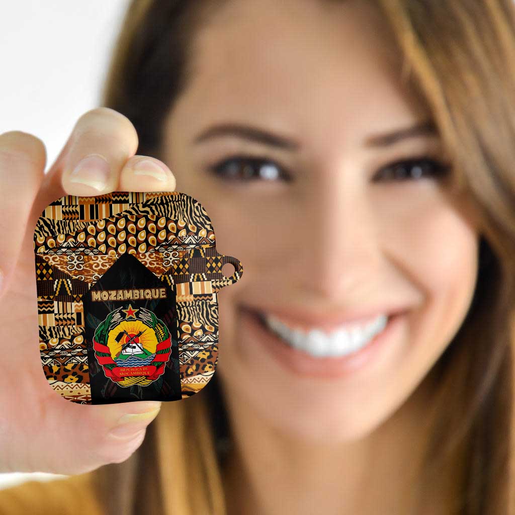 Mozambique AirPods Case with Black Brown Tribal Design and National Emblem - Wonder Print Shop