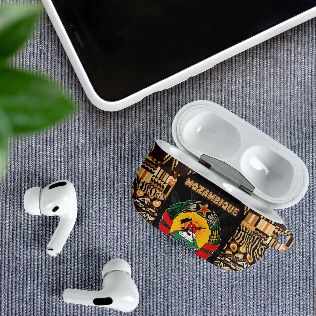 Mozambique AirPods Case with Black Brown Tribal Design and National Emblem - Wonder Print Shop