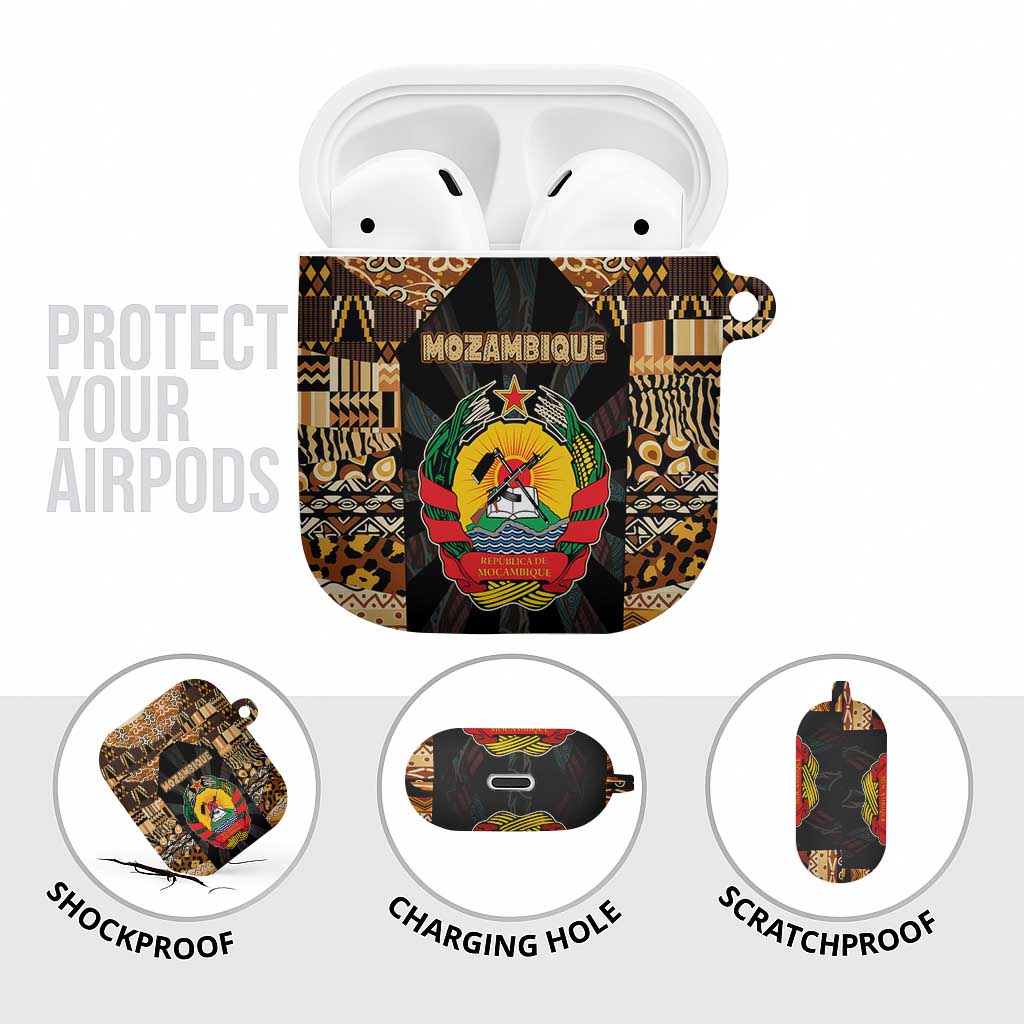 Mozambique AirPods Case with Black Brown Tribal Design and National Emblem - Wonder Print Shop