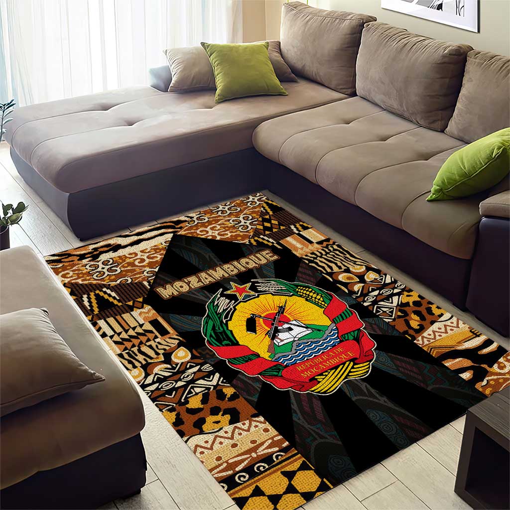 Mozambique Area Rug with Black Brown Tribal Design and National Emblem - Wonder Print Shop
