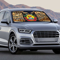 Mozambique Auto Sun Shade with Black Brown Tribal Design and National Emblem - Wonder Print Shop