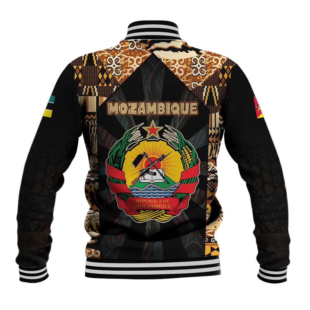 Mozambique Baseball Jacket with Black Brown Tribal Design and National Emblem - Wonder Print Shop