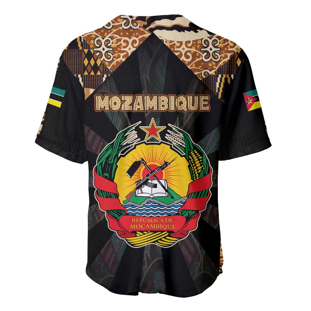 Mozambique Baseball Jersey with Black Brown Tribal Design and National Emblem - Wonder Print Shop