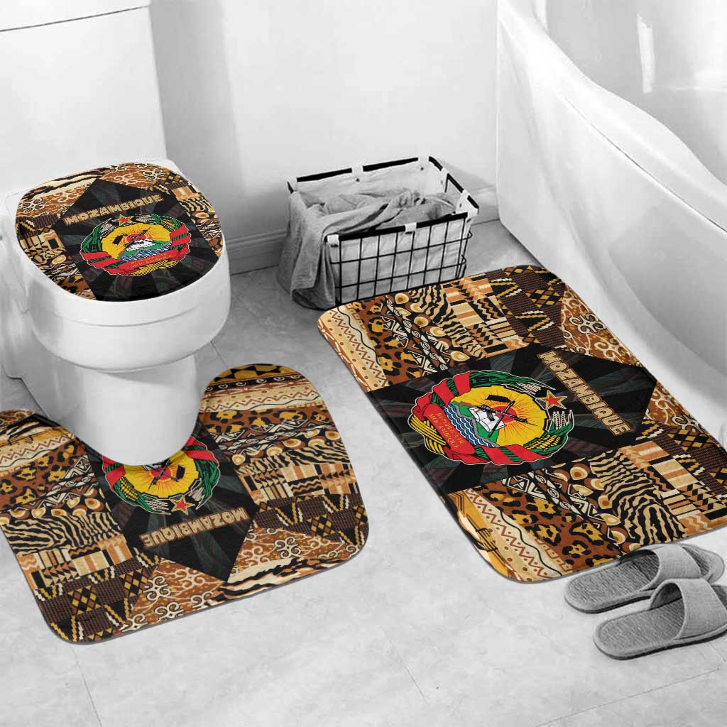 Mozambique Bathroom Set with Black Brown Tribal Design and National Emblem - Wonder Print Shop