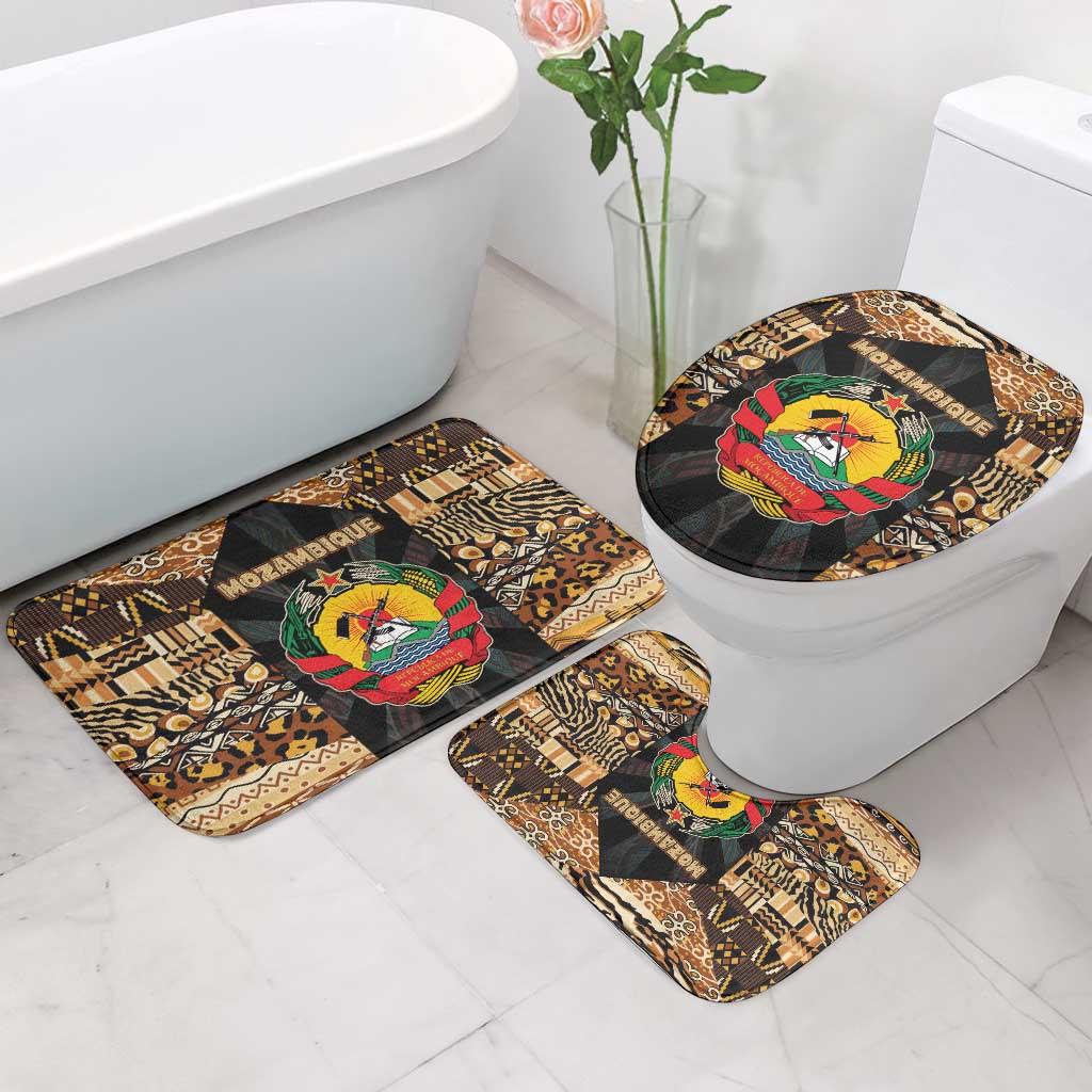 Mozambique Bathroom Set with Black Brown Tribal Design and National Emblem - Wonder Print Shop