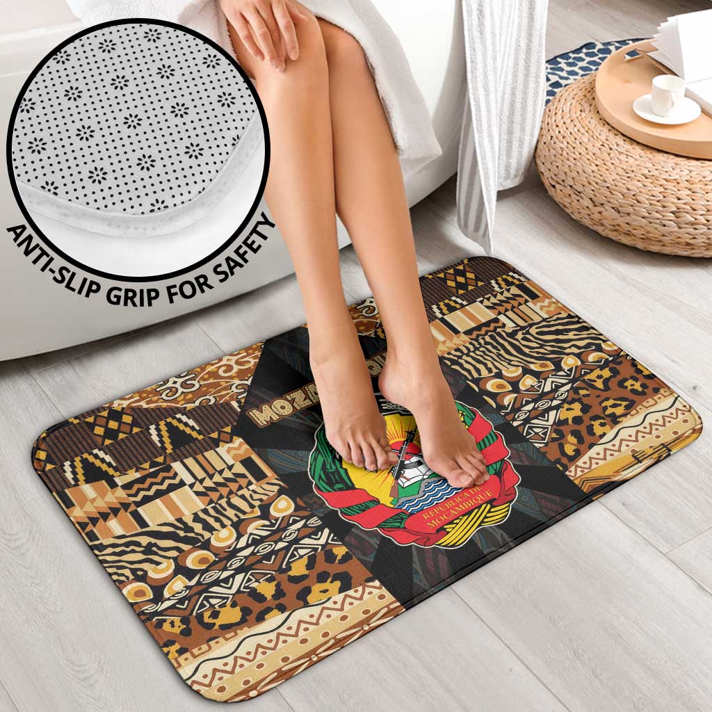 Mozambique Bathroom Set with Black Brown Tribal Design and National Emblem - Wonder Print Shop