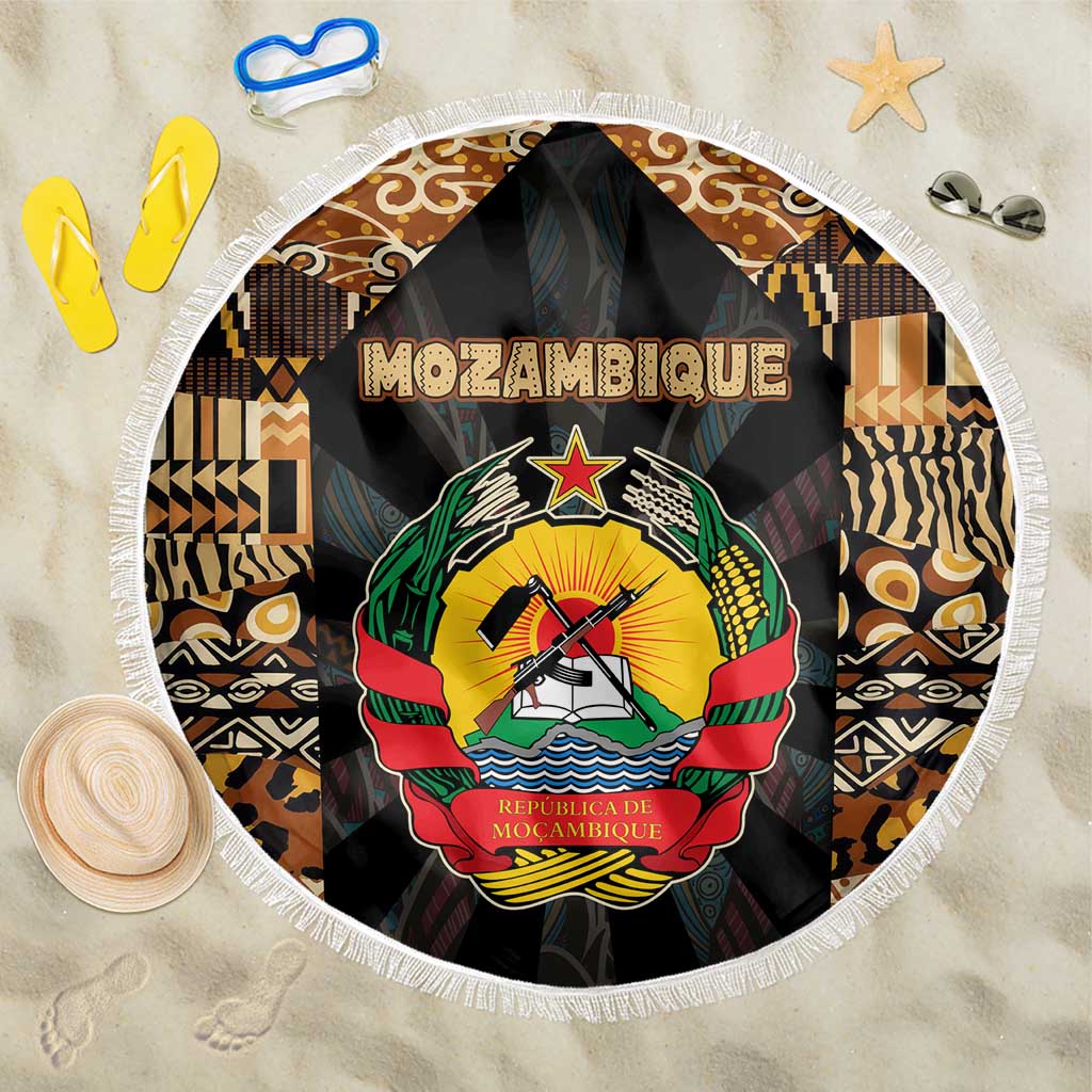 Mozambique Beach Blanket with Black Brown Tribal Design and National Emblem - Wonder Print Shop