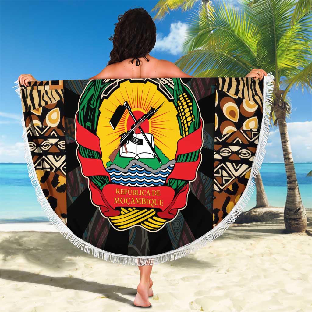 Mozambique Beach Blanket with Black Brown Tribal Design and National Emblem - Wonder Print Shop