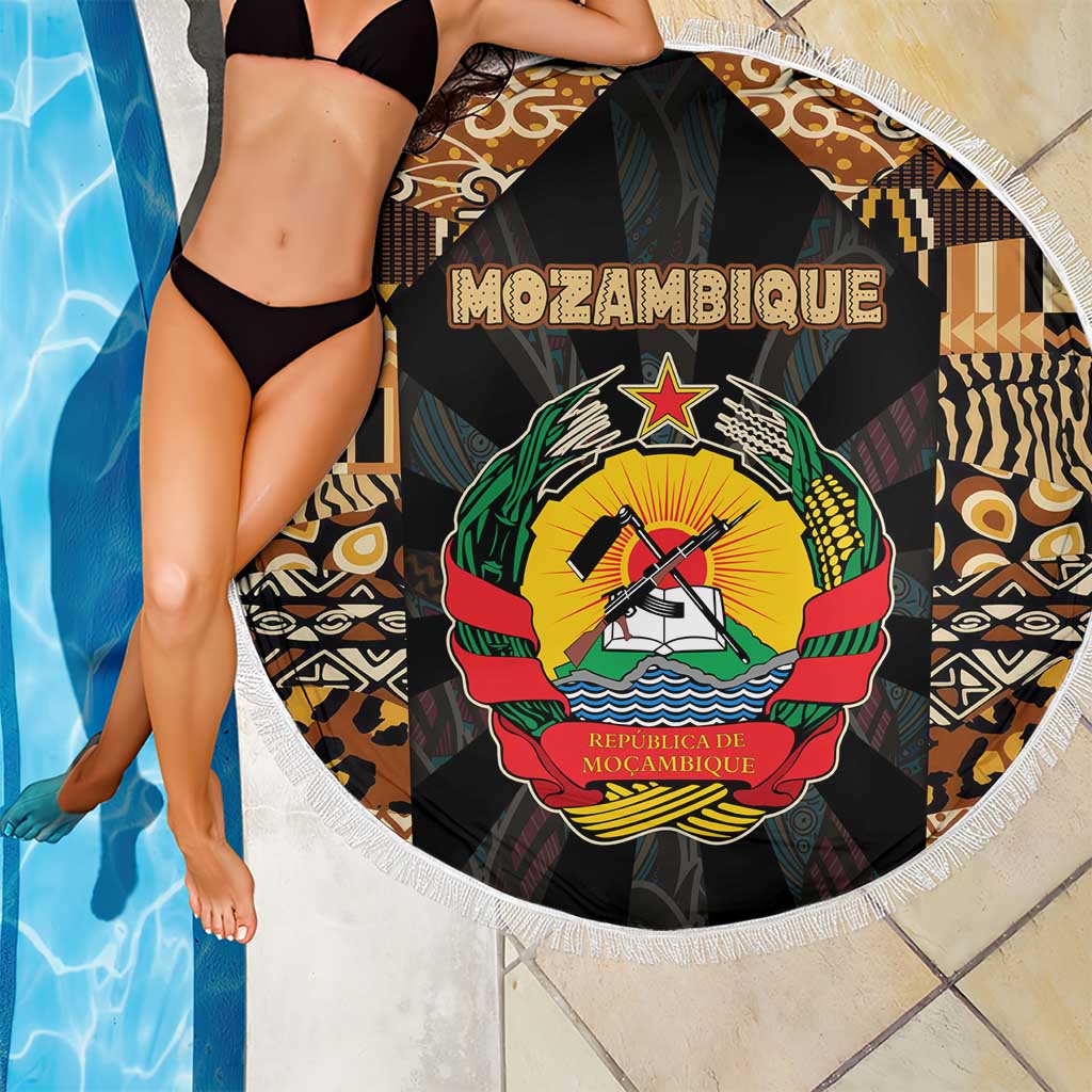 Mozambique Beach Blanket with Black Brown Tribal Design and National Emblem - Wonder Print Shop
