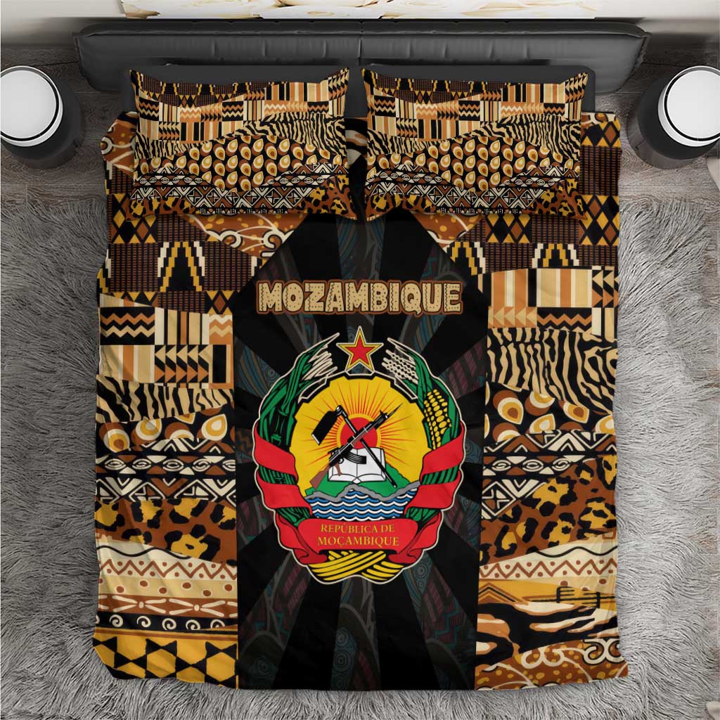 Mozambique Bedding Set with Black Brown Tribal Design and National Emblem - Wonder Print Shop