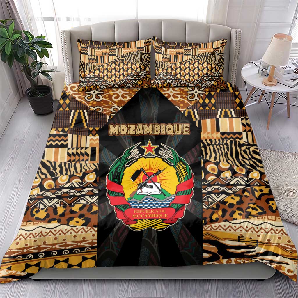 Mozambique Bedding Set with Black Brown Tribal Design and National Emblem - Wonder Print Shop