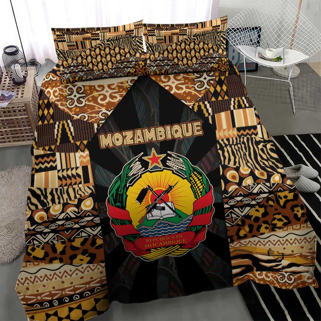 Mozambique Bedding Set with Black Brown Tribal Design and National Emblem - Wonder Print Shop