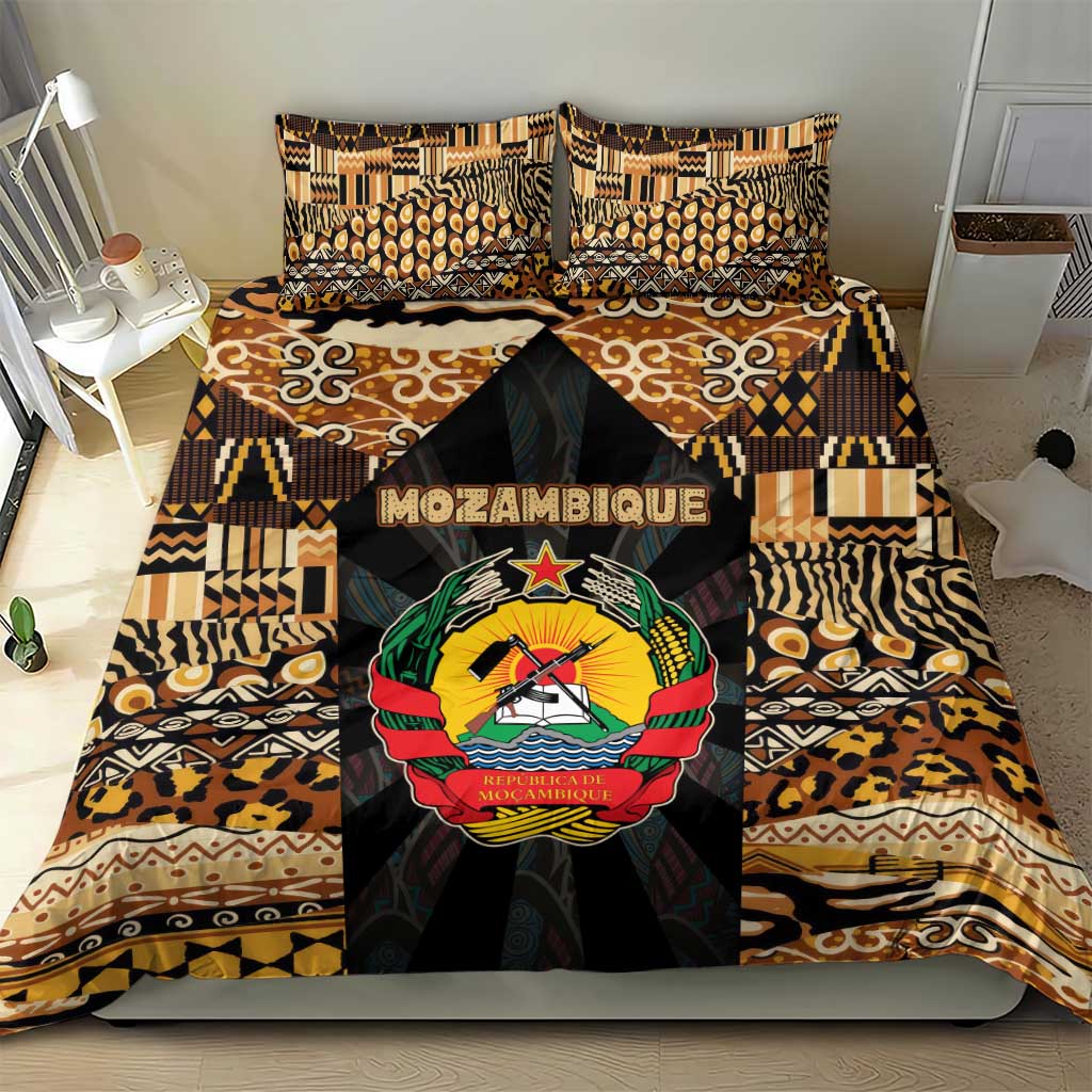 Mozambique Bedding Set with Black Brown Tribal Design and National Emblem - Wonder Print Shop
