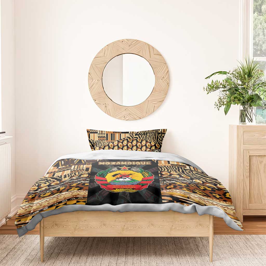 Mozambique Bedding Set with Black Brown Tribal Design and National Emblem - Wonder Print Shop
