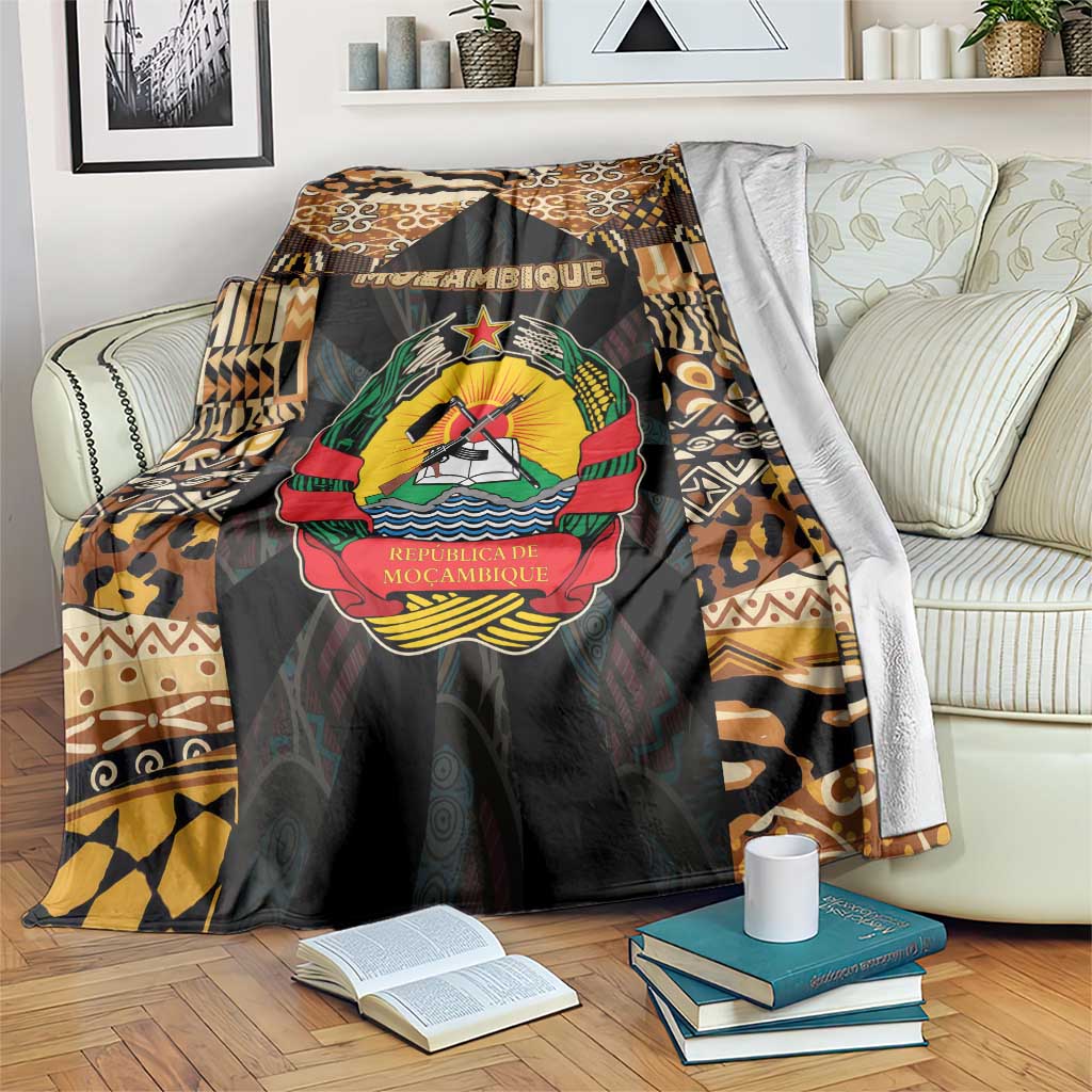 Mozambique Blanket with Black Brown Tribal Design and National Emblem - Wonder Print Shop