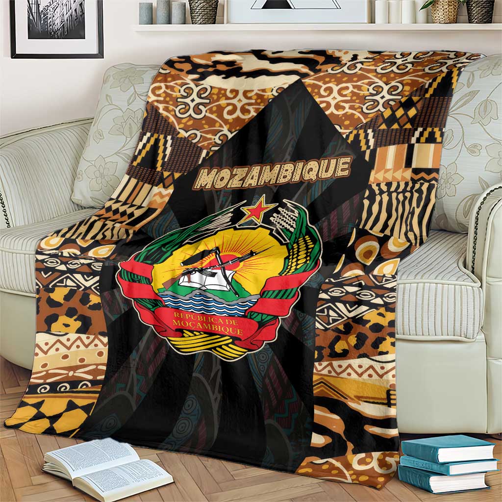 Mozambique Blanket with Black Brown Tribal Design and National Emblem - Wonder Print Shop