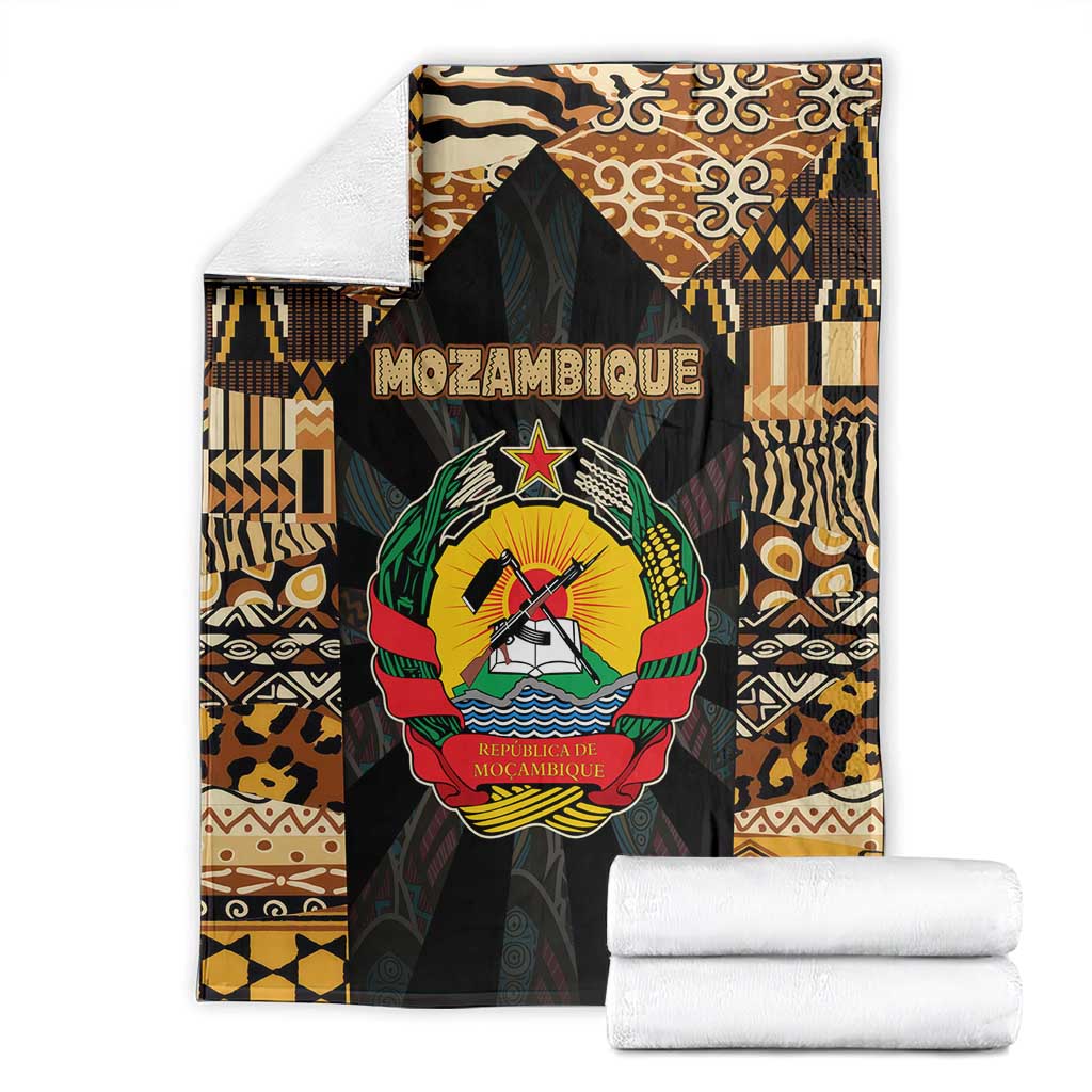 Mozambique Blanket with Black Brown Tribal Design and National Emblem - Wonder Print Shop
