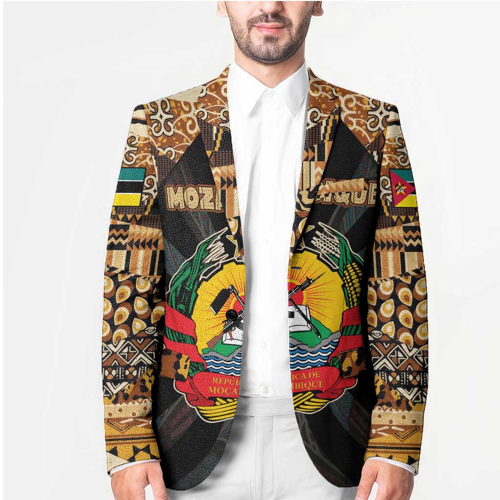Mozambique Blazer with Black Brown Tribal Design and National Emblem - Wonder Print Shop