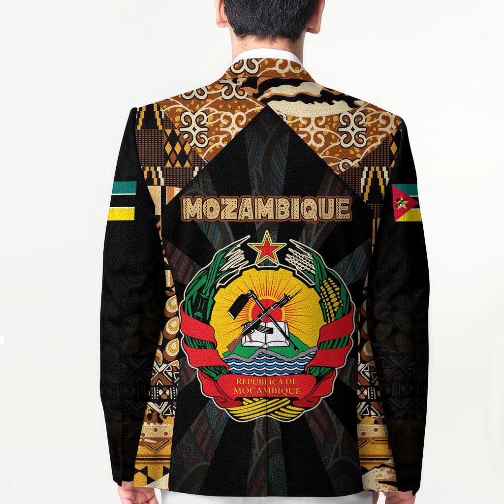Mozambique Blazer with Black Brown Tribal Design and National Emblem - Wonder Print Shop