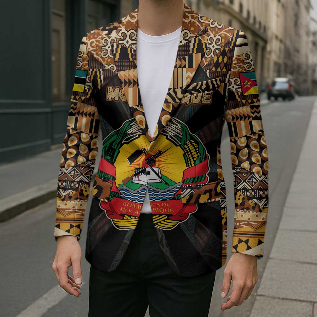 Mozambique Blazer with Black Brown Tribal Design and National Emblem - Wonder Print Shop