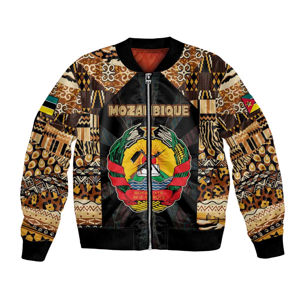 Mozambique Bomber Jacket with Black Brown Tribal Design and National Emblem - Wonder Print Shop