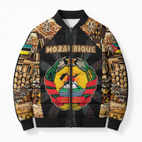 Mozambique Bomber Puffer Jacket with Black Brown Tribal Design and National Emblem - Wonder Print Shop