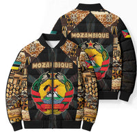 Mozambique Bomber Puffer Jacket with Black Brown Tribal Design and National Emblem - Wonder Print Shop