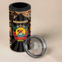 Mozambique 4 in 1 Can Cooler Tumbler with Black Brown Tribal Design and National Emblem - Wonder Print Shop