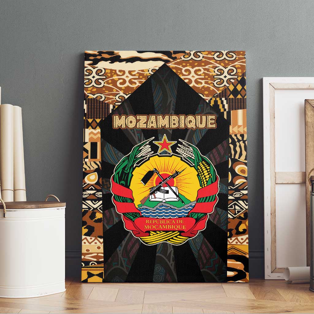 Mozambique Canvas Wall Art with Black Brown Tribal Design and National Emblem - Wonder Print Shop