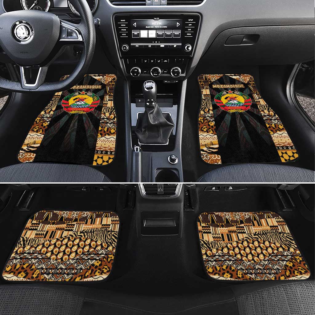 Mozambique Car Mats with Black Brown Tribal Design and National Emblem - Wonder Print Shop