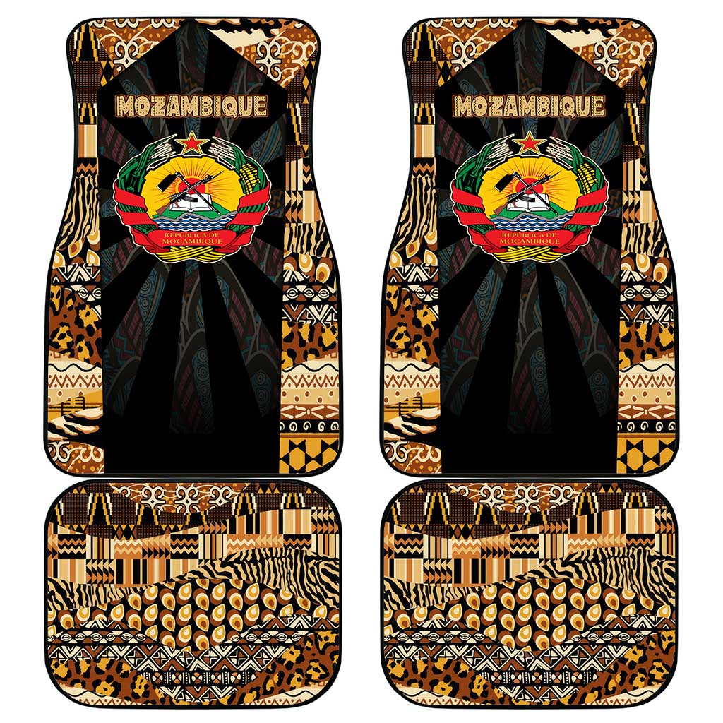 Mozambique Car Mats with Black Brown Tribal Design and National Emblem - Wonder Print Shop